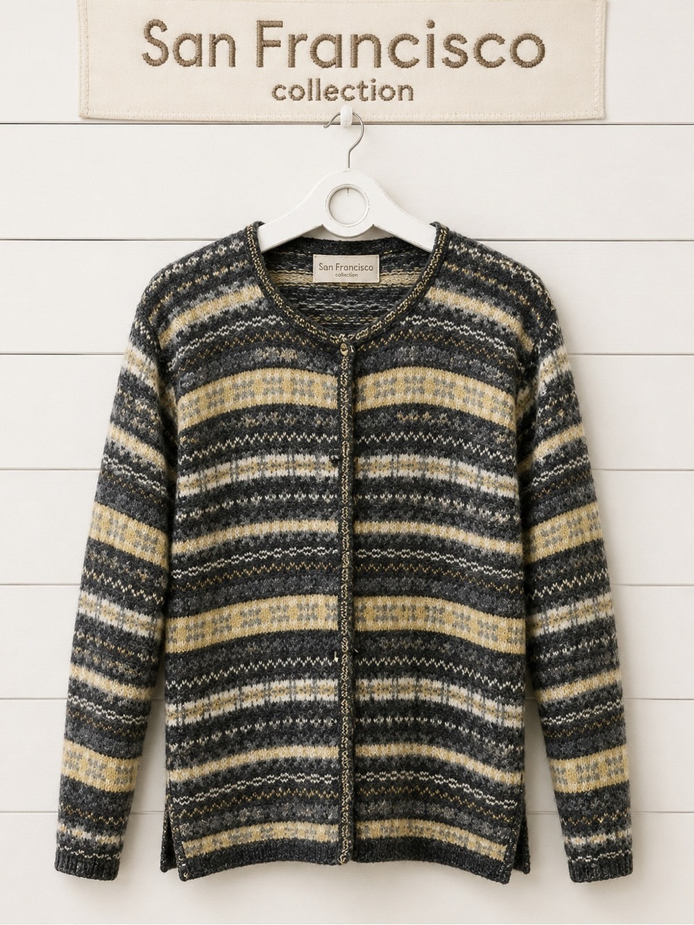 SAN FRANCISCO COLLECTION Vintage Striped Cardigan – Gray & Yellow – M